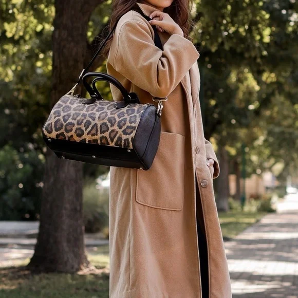 Pepper Paisley | NEW | 100% Nappa Leather Carry All Bag | Leopard Print - Picture 2 of 11